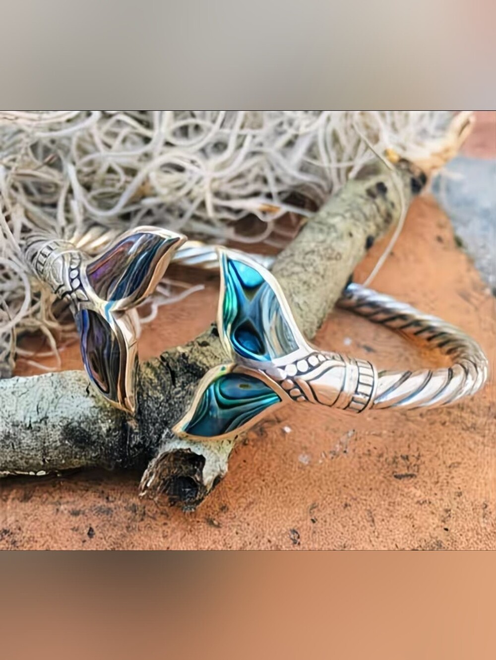 NWOT Sterling Silver Abalone Mermaid Tail Cuff Bracelet - Blue Green Shell